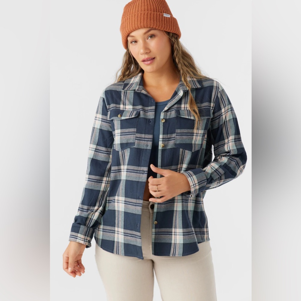 O’Neill Oil Blue Nash  Flannel Standard Fit Shirt Medium NWT